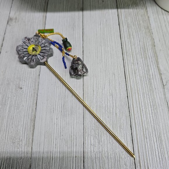 Handmade Fallout Vault Inspired Hair Stick Helmet, Mini Nuke, and +2 Rad Charms - Picture 2 of 14